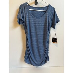 Eddie Bauer Womens T Shirt Blue Heather Ruched Sides Short Sleeve‎ Top Sz L